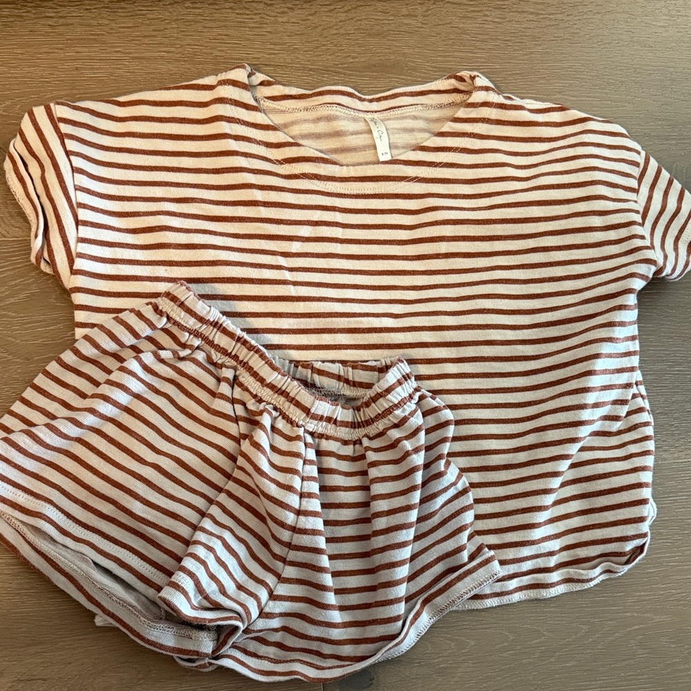 Rylee + Cru Brown and White Striped Kids Matching Set 6/7